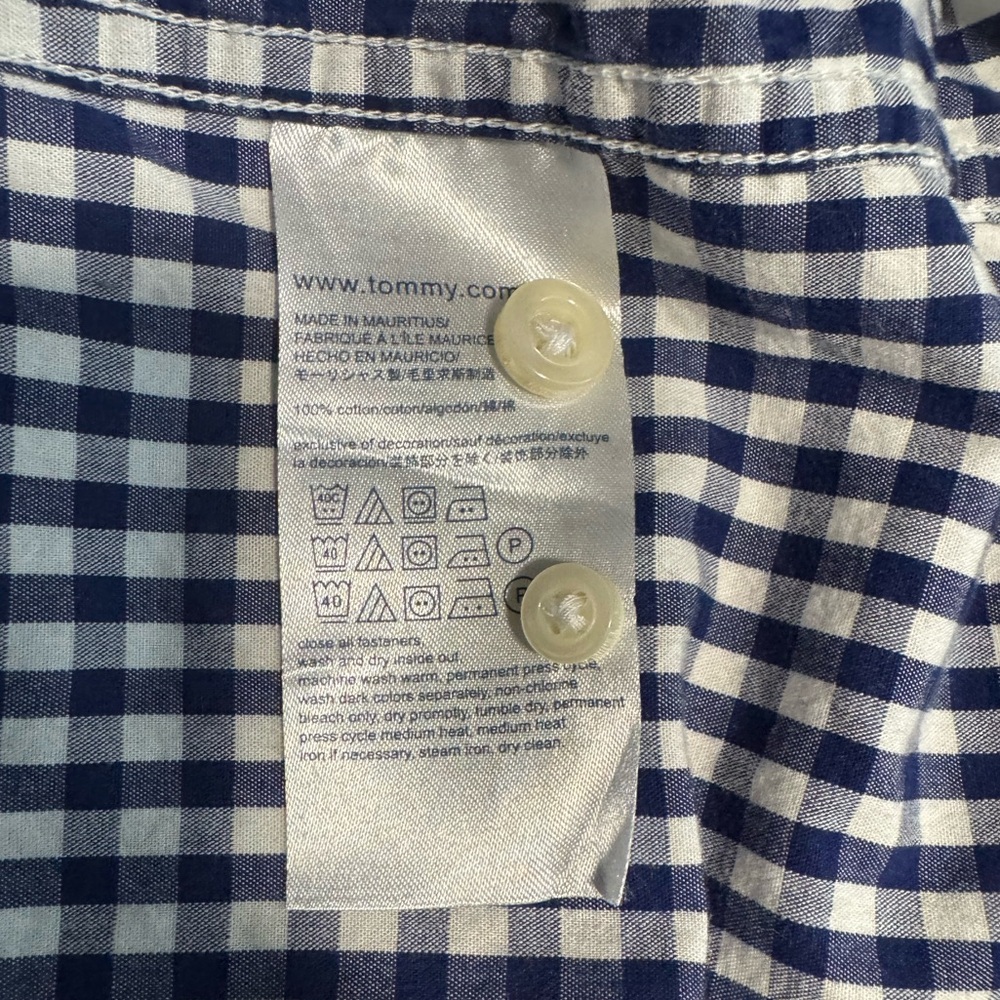 Tommy Hilfiger Classic Fit Navy White Gingham Plaid Button Down Shirt Size XL - Picture 7 of 8